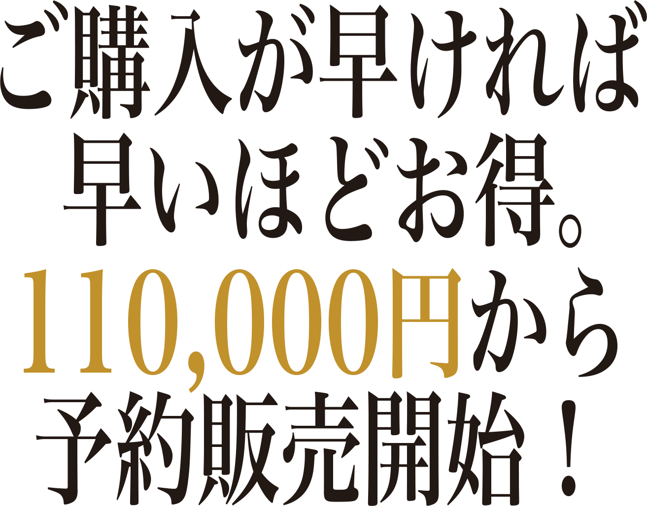 購入が早ければ早口ほどお得。110,000円から予約販壳開始!